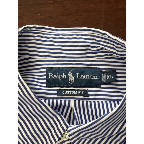 Polo Ralph Lauren Blue Striped Button Down Custom Fit Shirt Size XL - Picture 4 of 4